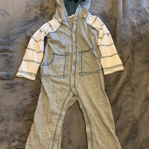 Burt's Bees Baby Gray and Blue Hooded Onesie